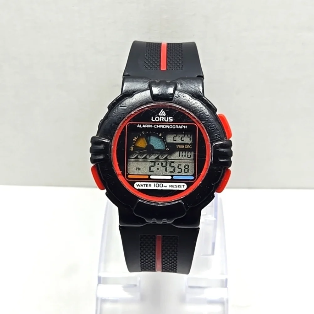 Mens Vintage Lorus Digital Watch Alarm Chronograph 42mm W339-4A68 New Battery